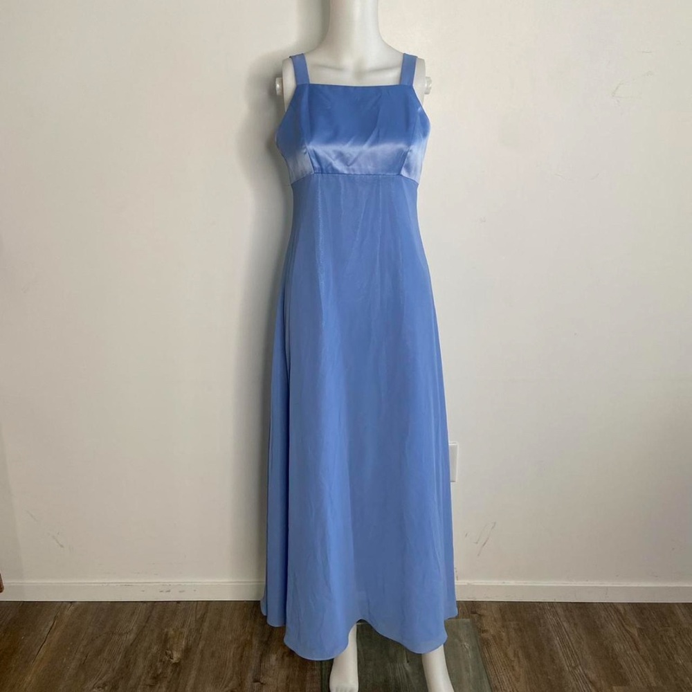 Elegant Cinderella Blue Sleeveless Vintage Empire Waist Maxi Prom Dress 90s